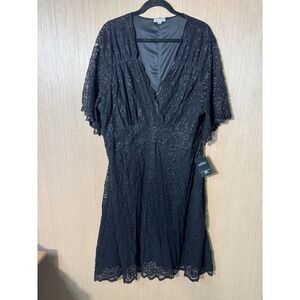 Kiyonna Black Lace V Neck Short Sleeve Cocktail Party Dress Size 4